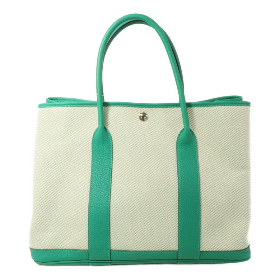 HERMES Negonda皮革/Canvas Garden Party PM手挽袋Menthe-1