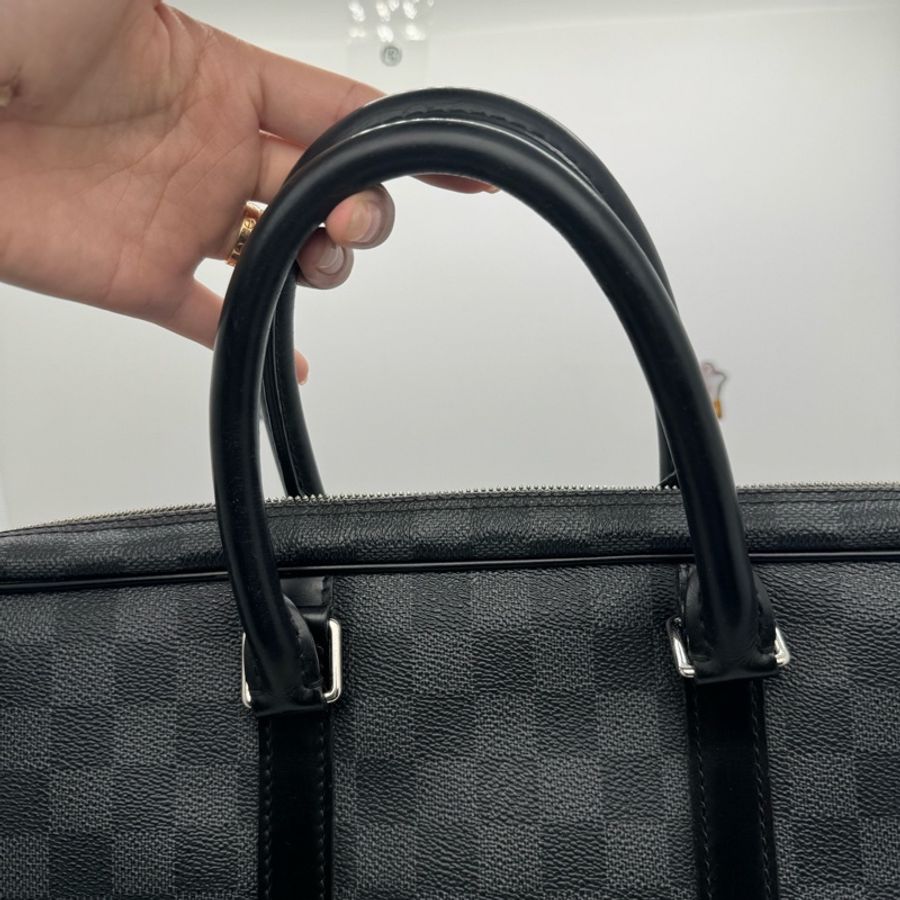 路易威登/Louis Vuitton 棋盤格公文包12年,無肩帶了,有護理。-9