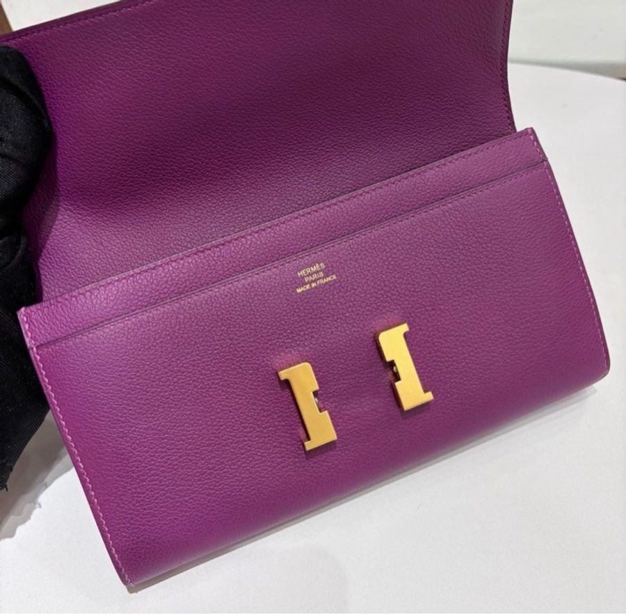 🌈Hermes💜Constance Wallet💜P9海葵紫金扣🌟98新🌈evercolor皮🌟constancewallet🌟constance🌟長銀包🌟愛馬仕🌟-3