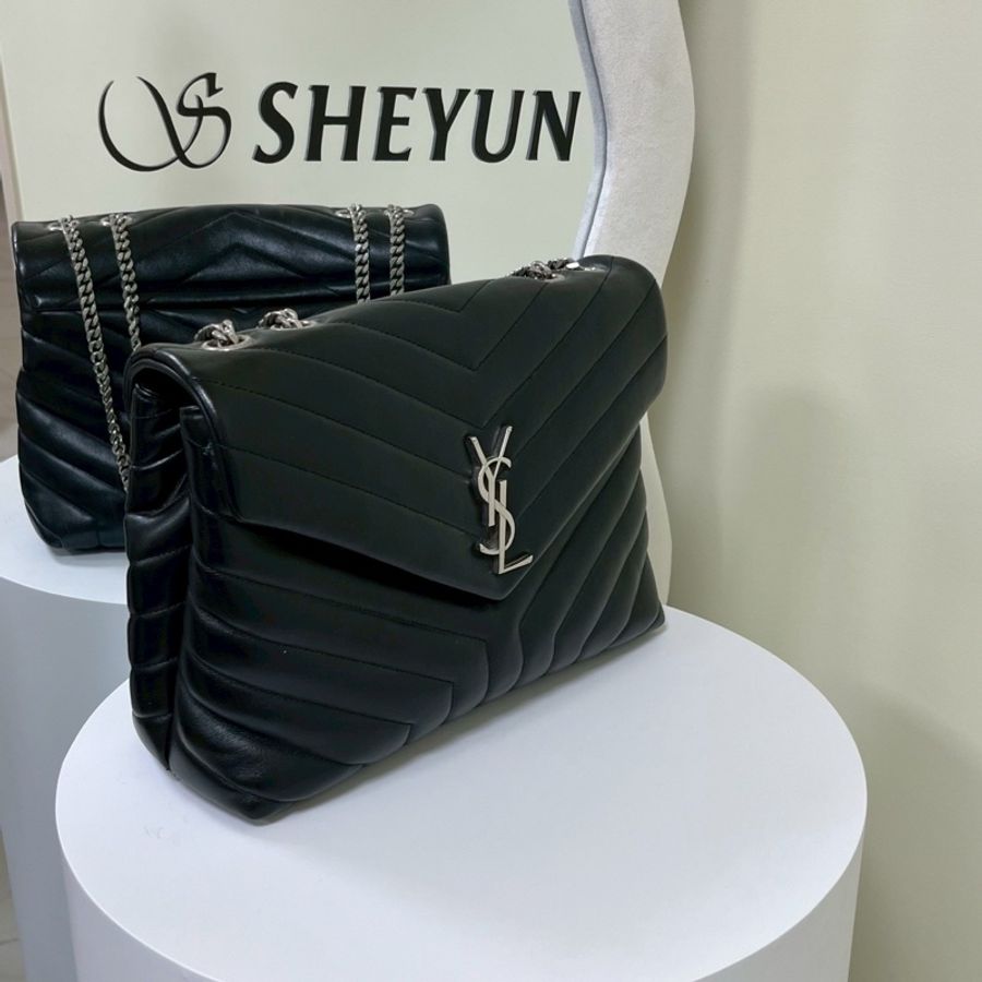 清冷高級感🦢實用百搭💯Ysl聖羅蘭黑銀大號loulou鏈條斜紋單肩斜挎包-8