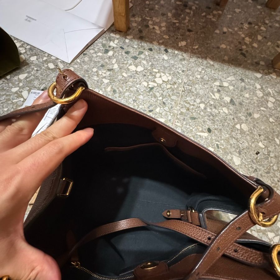 BURBERRY 巴寶莉 Canterby 經典格紋拼接皮革手提肩背包(深卡其x駝)-5