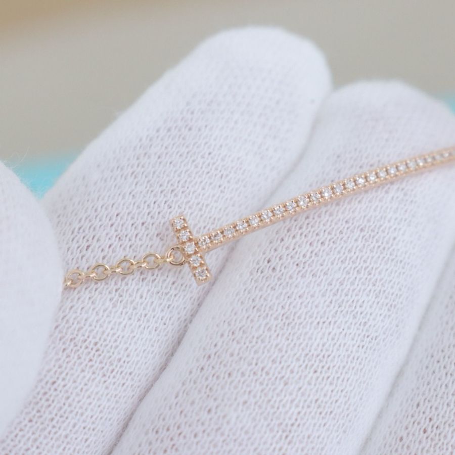Tiffany 微笑滿鑽手鍊,18K玫瑰金鑲鑽,配件盒子-5