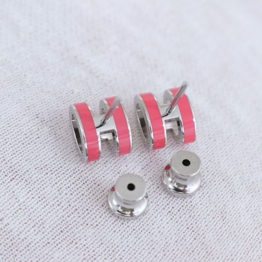 99新Hermès愛馬仕 Pop H 耳釘mini,玫紅色,配件盒子-7