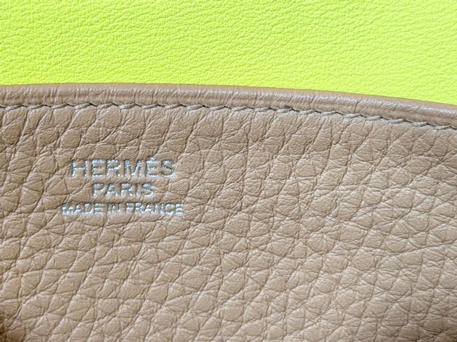 Hermes Halzan 25 餅乾色拼黃色銀扣-8