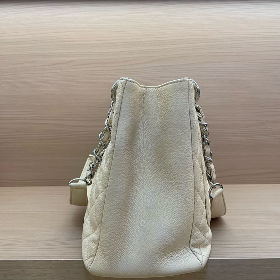 Chanel香奈儿GST奶茶色荔枝皮大號,2014年 ,18開 托特链条单肩包 有卡 有塵袋 無盒子-4