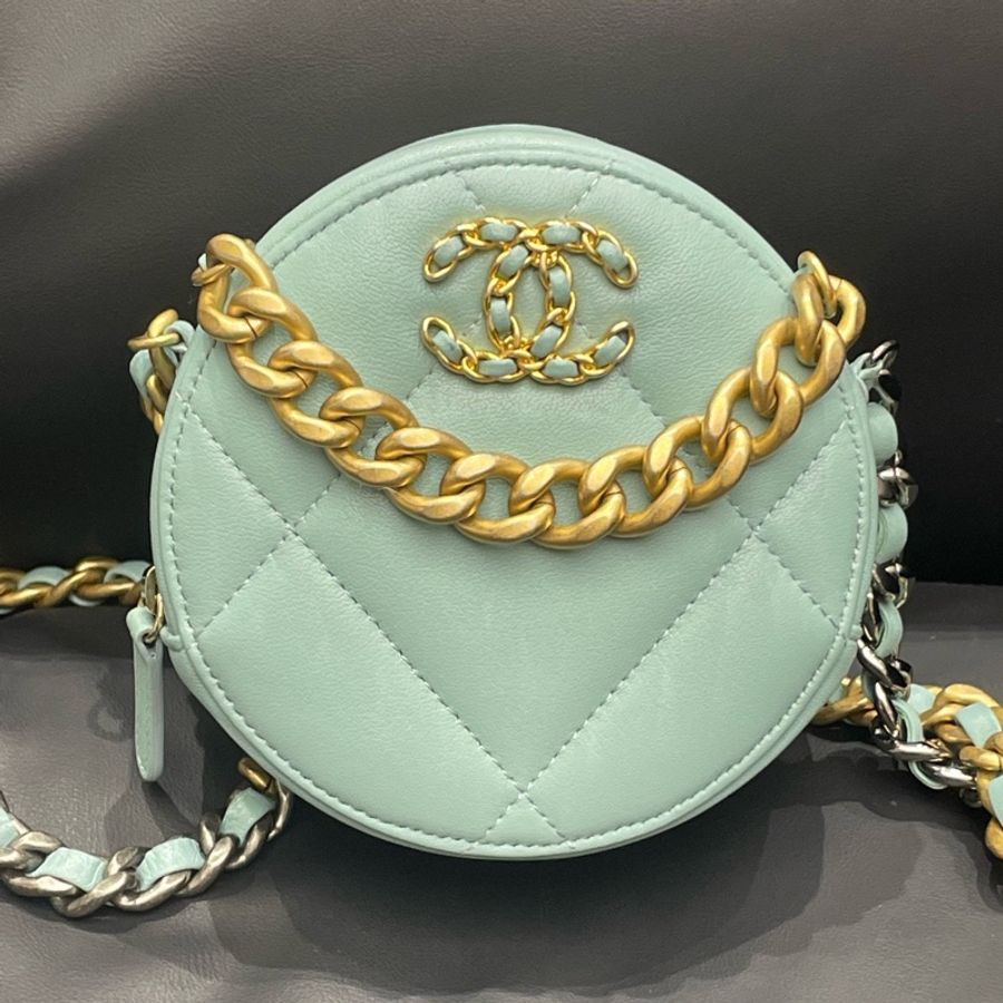 CHANEL/香奈兒19bag鴛鴦鏈條菱格紋 小羊皮圓餅包 尺寸:12*7*12 年份:29開 附件:防塵袋 保卡-0