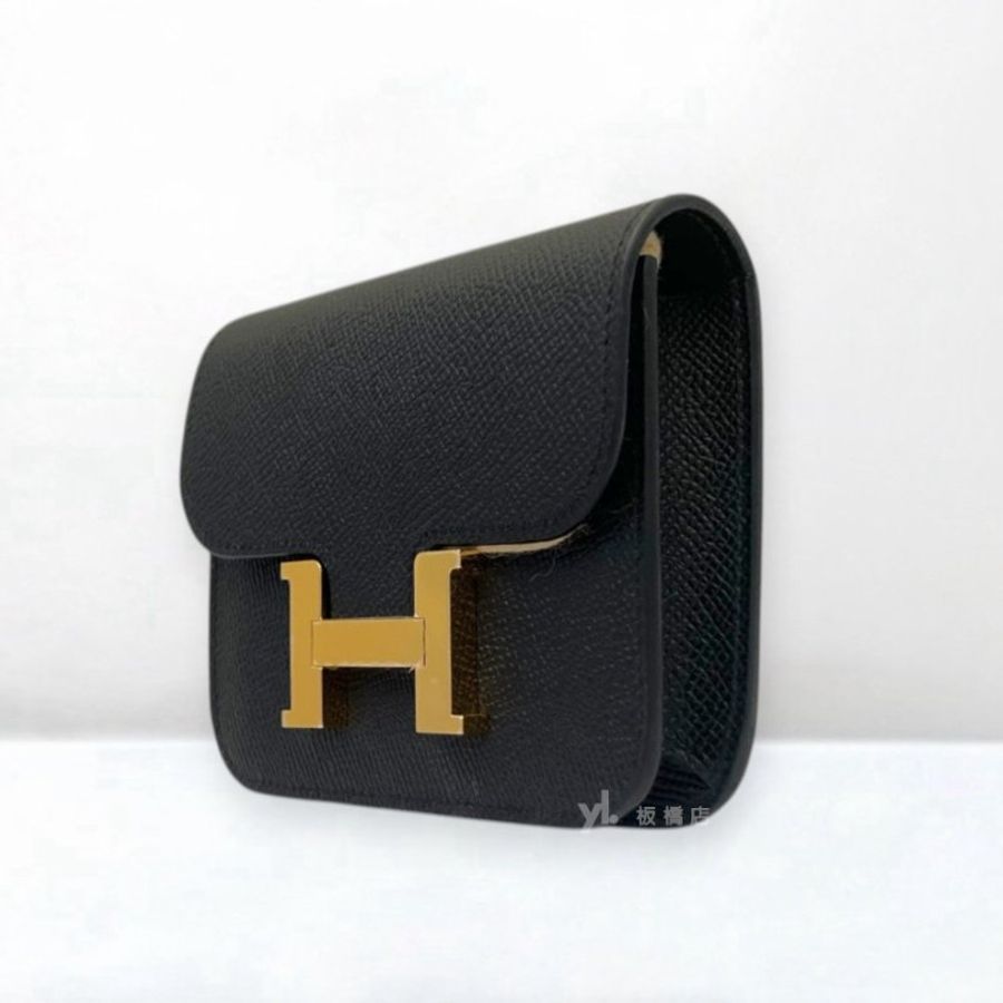 S5452-Hermes Mini Constance Slim Epsom 89黑色金釦短夾-2