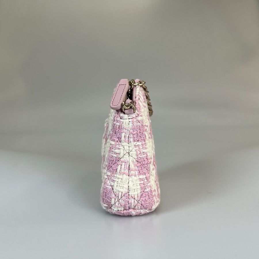 CHANEL 千鳥格紋毛尼粉 貝殼包 晶片款-4
