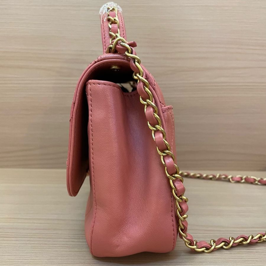 Chanel 香奈儿 19bag 28開 珊瑚粉 邮差手提斜挎链条包 有塵袋 無卡 無盒子 尺寸底長20*高14*寬6cm-2