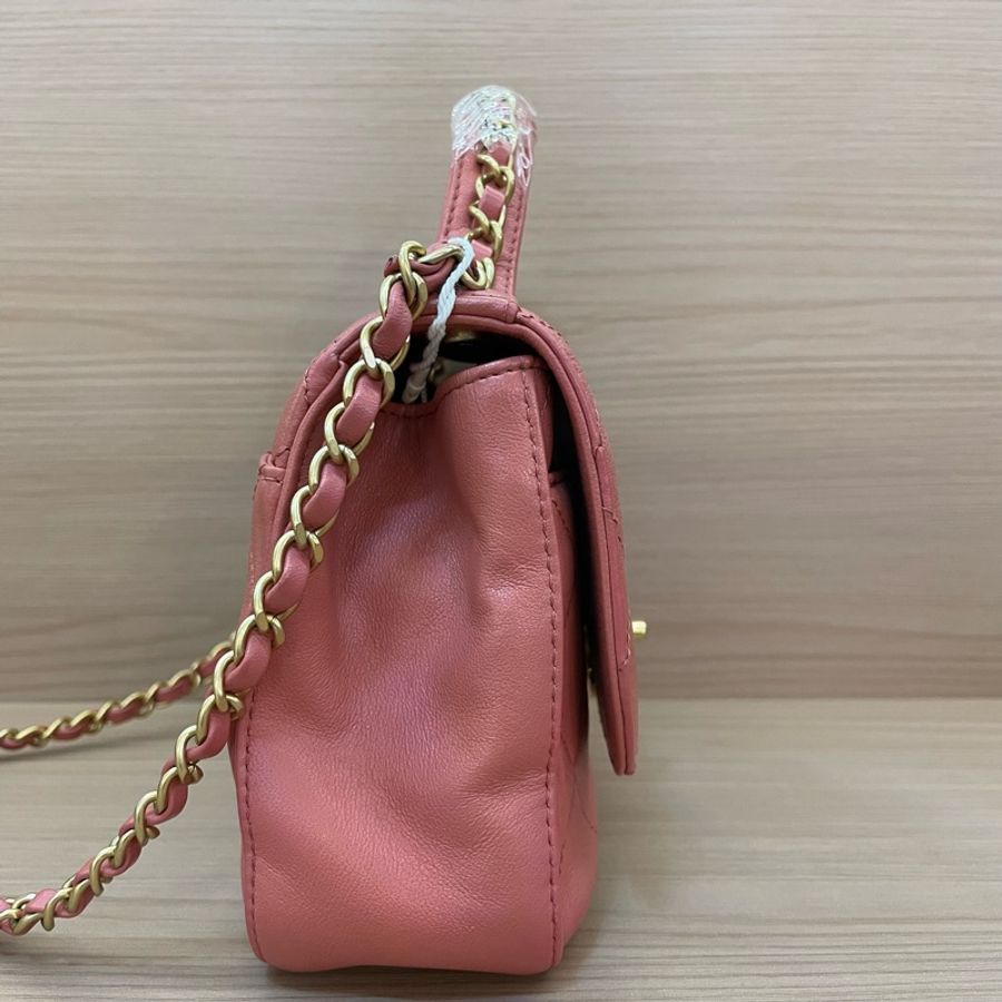 Chanel 香奈儿 19bag 28開 珊瑚粉 邮差手提斜挎链条包 有塵袋 無卡 無盒子 尺寸底長20*高14*寬6cm-3