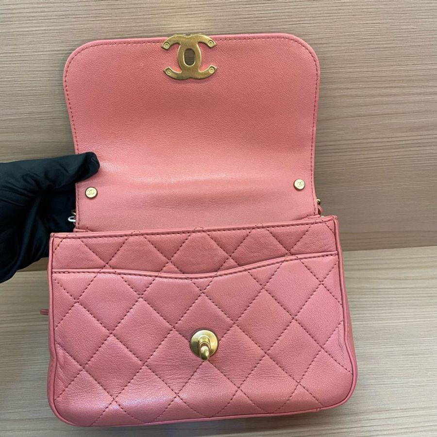 Chanel 香奈儿 19bag 28開 珊瑚粉 邮差手提斜挎链条包 有塵袋 無卡 無盒子 尺寸底長20*高14*寬6cm-5