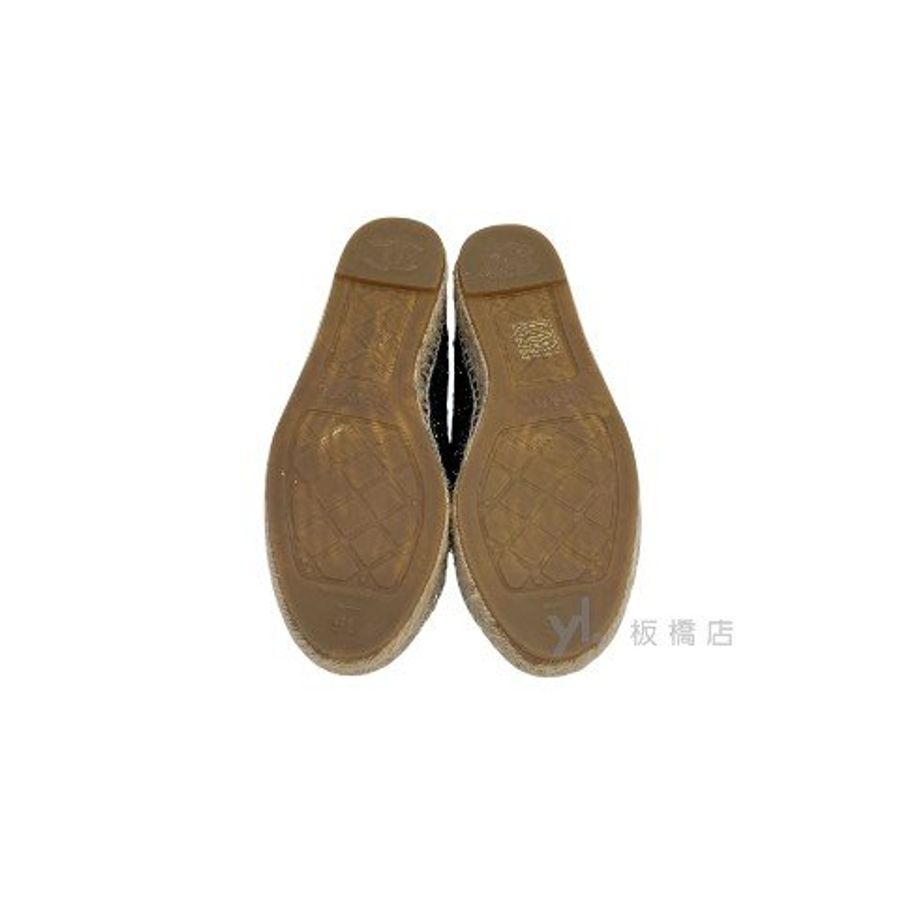Y1950-Chanel 黑毛呢銀牛皮草編漁夫鞋-4