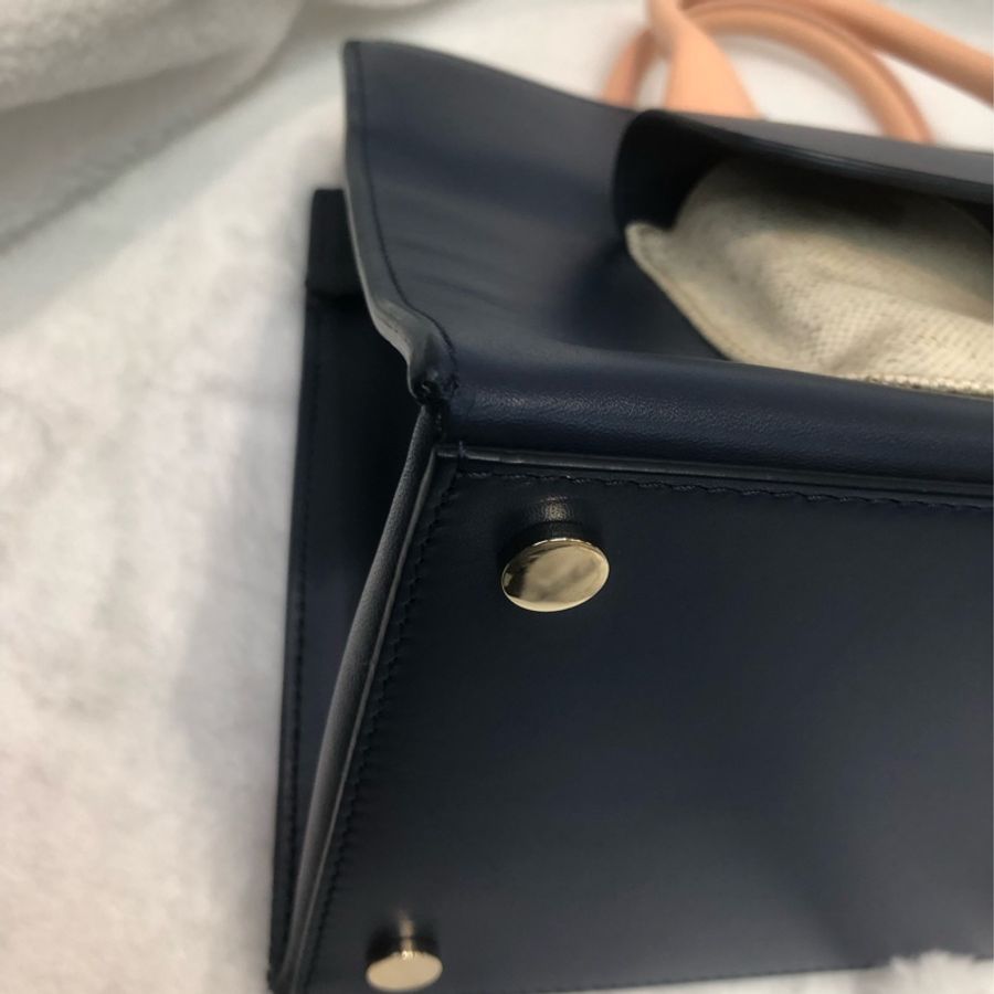 Balenciaga 藍色皮拼米色布 2way XC507-9