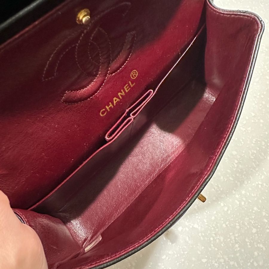 Chanel Classic Flap 23cm Vintage 老香 黑金 羊皮|有保卡-14