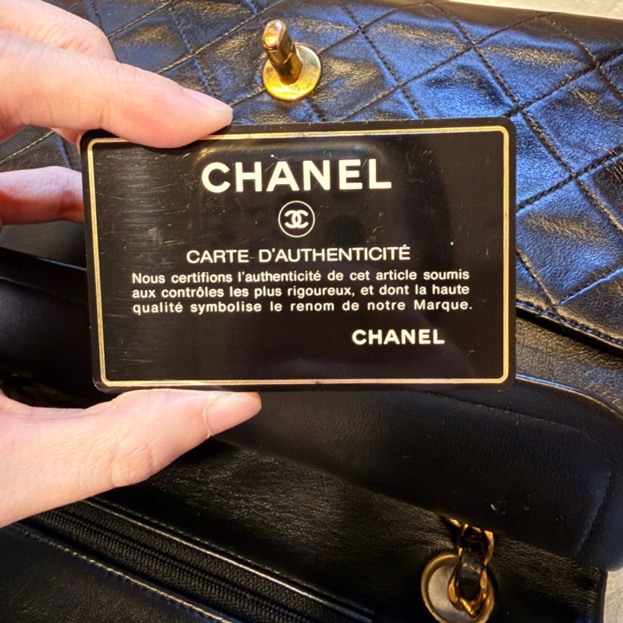 Chanel Classic Flap 23cm Vintage 老香 黑金 羊皮|有保卡-21