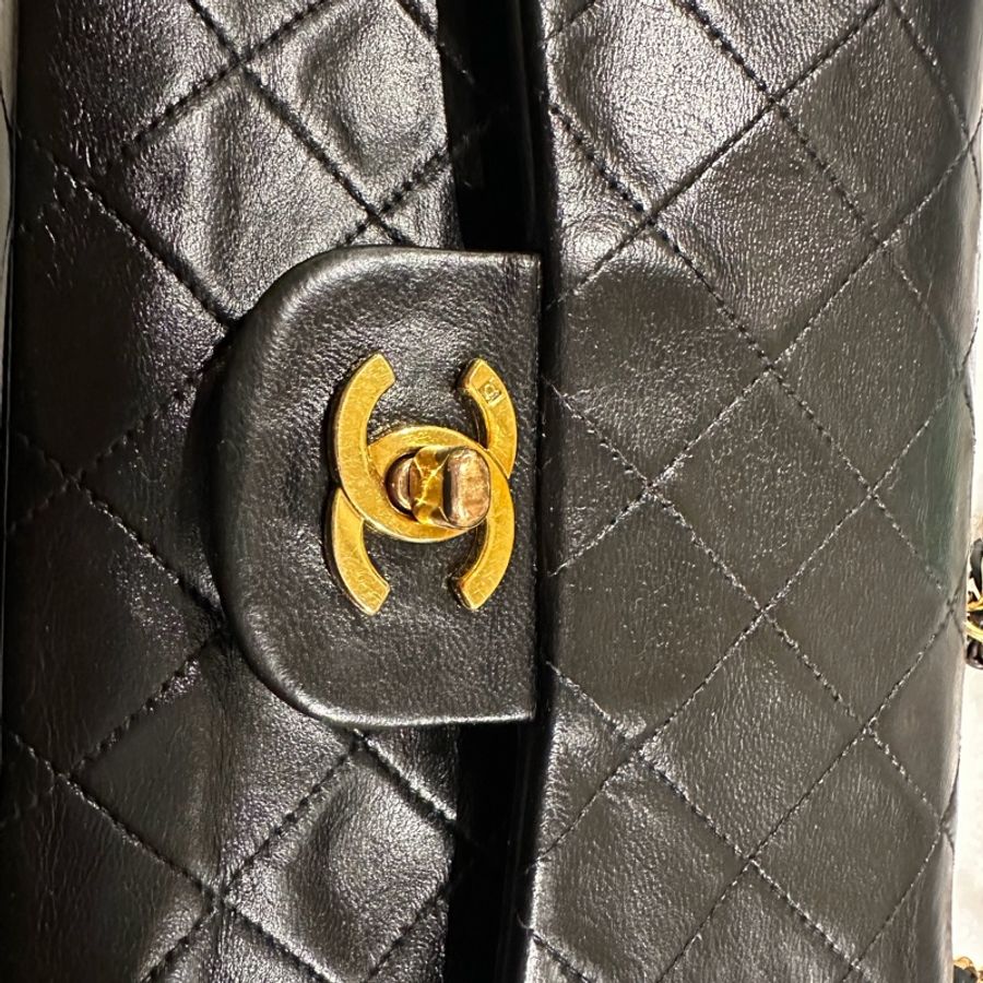 Chanel Classic Flap 23cm Vintage 老香 黑金 羊皮|有保卡-23