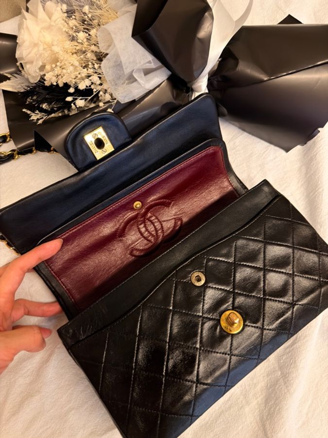 Chanel Classic Flap 23cm Vintage 老香 黑金 羊皮|有保卡-1
