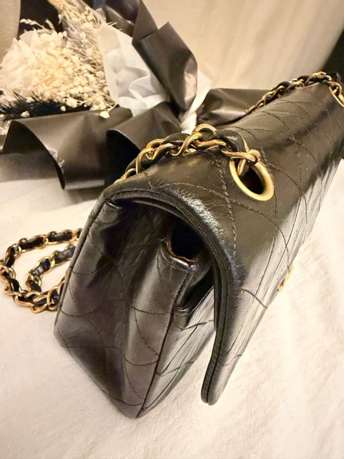 Chanel Classic Flap 23cm Vintage 老香 黑金 羊皮|有保卡-5