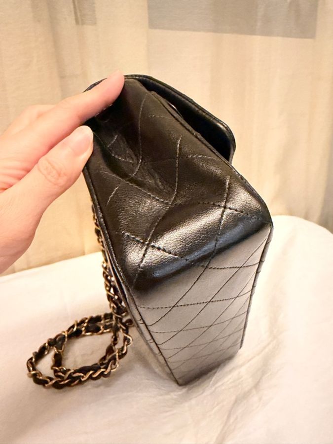 Chanel Classic Flap 23cm Vintage 老香 黑金 羊皮|有保卡-6