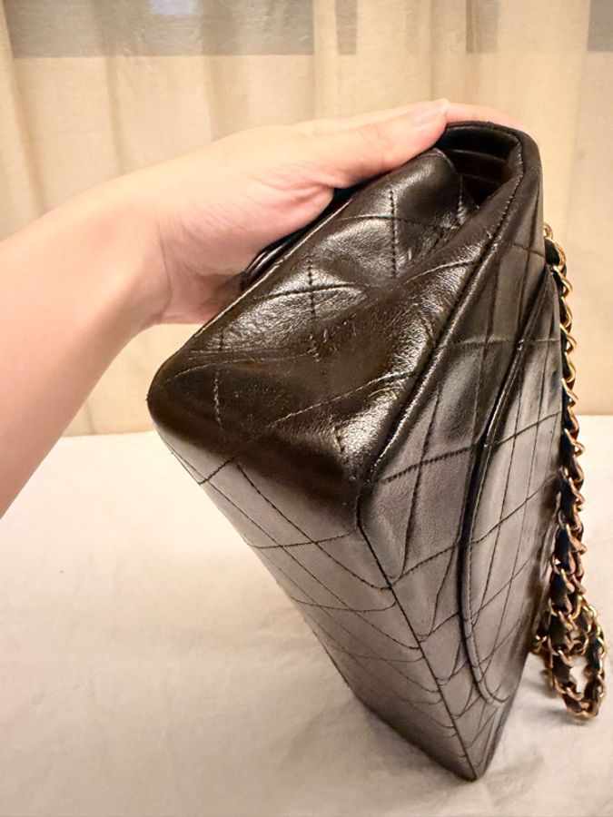 Chanel Classic Flap 23cm Vintage 老香 黑金 羊皮|有保卡-7