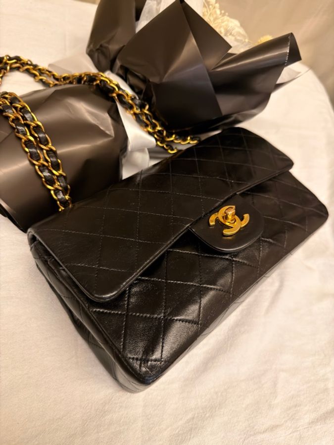 Chanel Classic Flap 23cm Vintage 老香 黑金 羊皮|有保卡-8