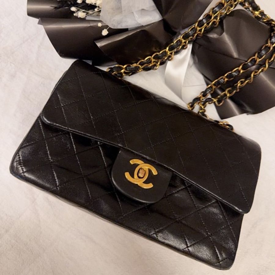Chanel Classic Flap 23cm Vintage 老香 黑金 羊皮|有保卡-10