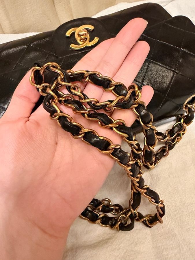 Chanel Classic Flap 23cm Vintage 老香 黑金 羊皮|有保卡-19