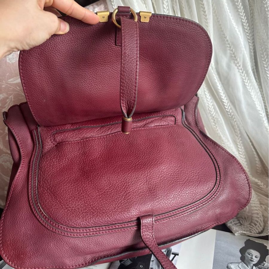 蔻依 經典 馬鞍包 側背包 復古酒紅色 皮革 肩背包 手提包 腋下包 中古 復古 中古包 chloe marcie bag burgundy-27