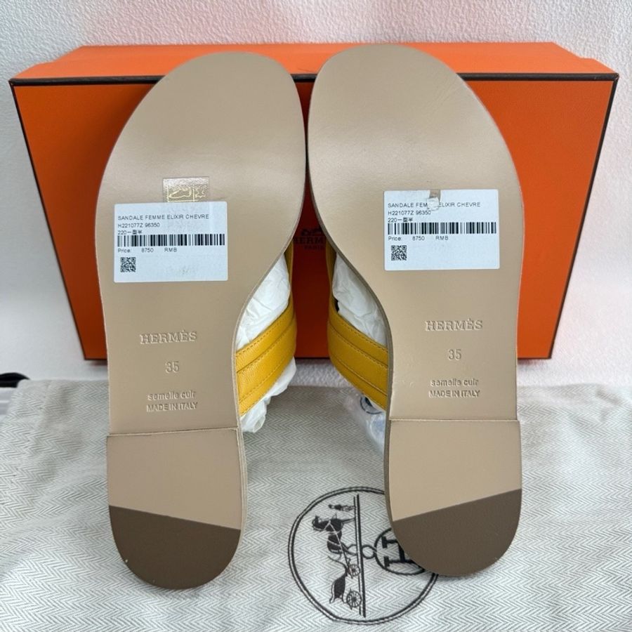 HERMES愛馬仕 Elixir 皮革山羊皮套腳平底 kelly銀扣35碼-7