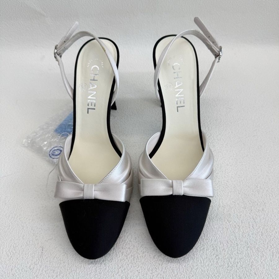 Chanel香奈兒 25ss新款 白色緞面蝴蝶結高跟鞋 37碼-1
