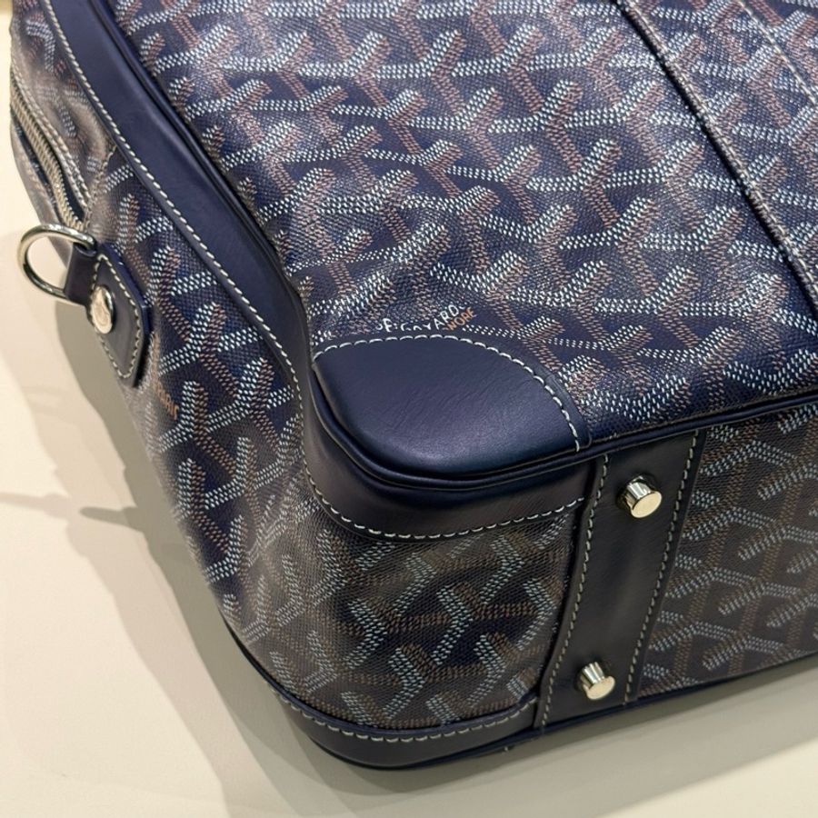 GOYARD戈雅 Ambassade深藍色 滿印拉鍊開合公文包 中號 附件鎖/鑰匙 。-8