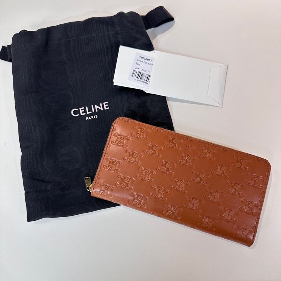 Celine凱旋門LOGO印花長夾金屬拉鏈-0