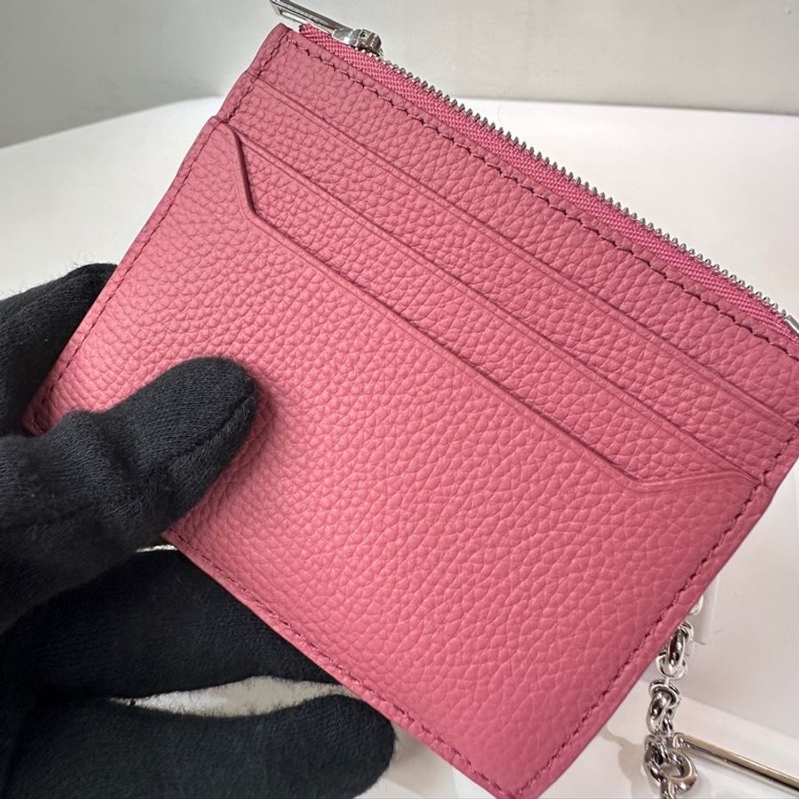 Loewe|一字拉鍊錢包 粉銀扣-4