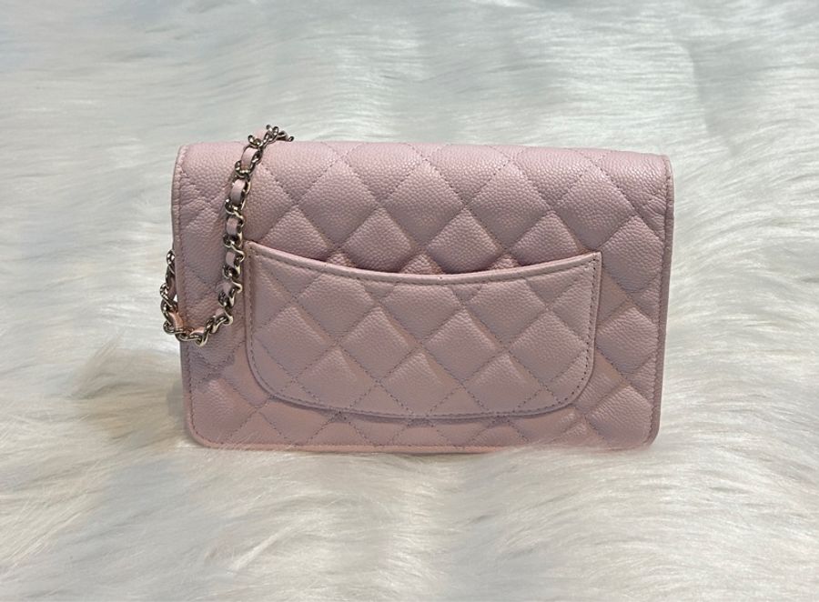 CHANEL AP2614 荔枝紋牛皮銀扣雙C鏈帶WOC-1