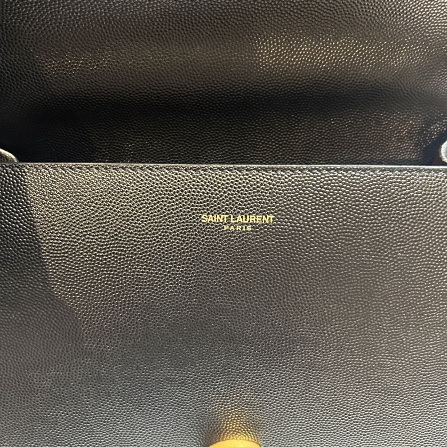 Saint Laurent YSL Cassandra 黑金荔枝紋小牛皮手提斜背包-12