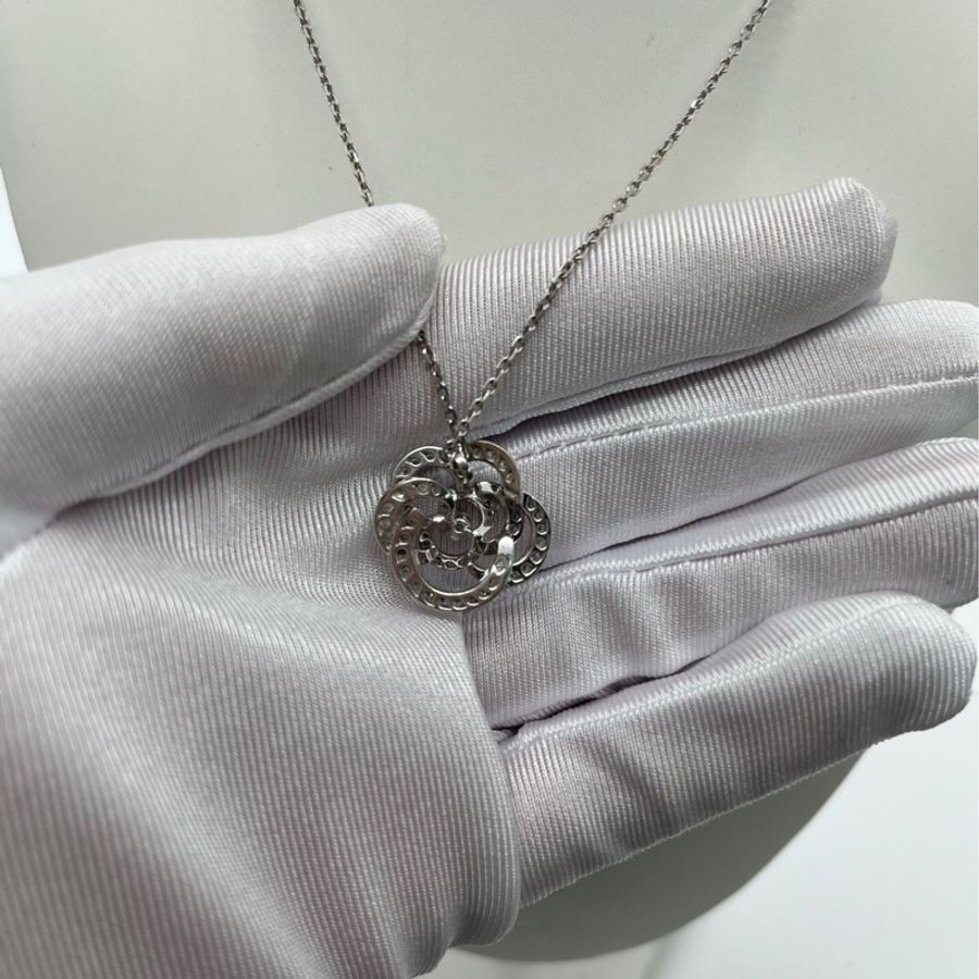 Chanel香奈兒 FIL DE CAMÉLIA系列 白金滿鑽山茶花項鍊,新版刻字-3