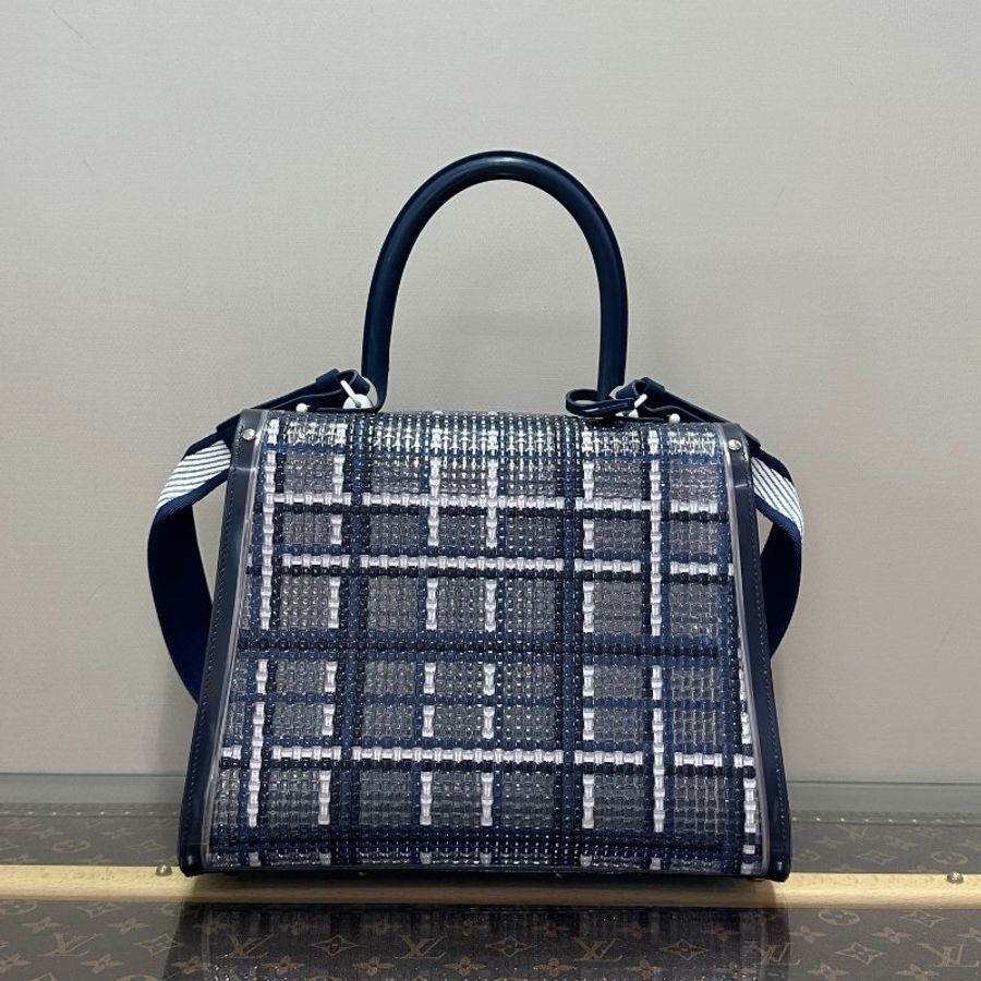 DELVAUX 限量藍格果凍透明手提肩背包28.5*22*14 98新配件塵袋-4