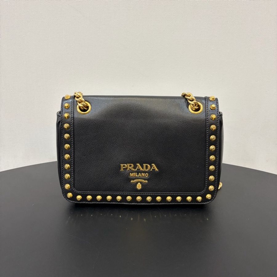 Prada/普拉達 金色鉚釘單肩斜挎包-0