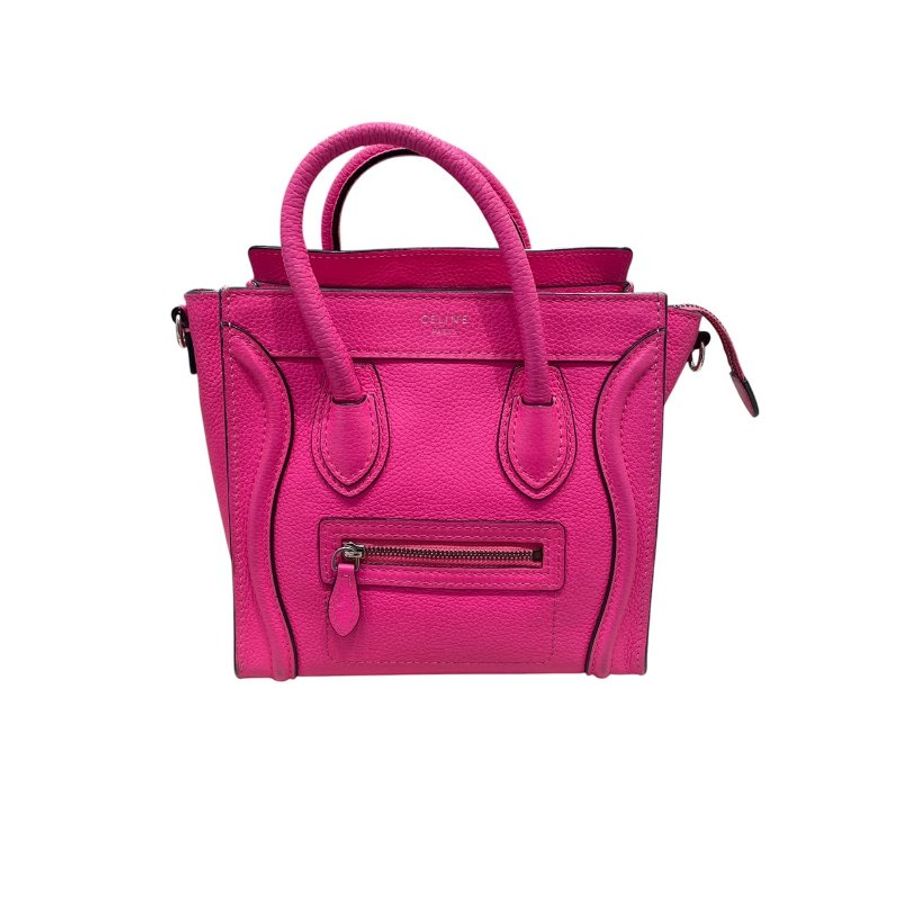 CELINE 賽琳 NANO LUGGAGE 迷你冏臉包 皮革 桃粉色 銀釦-1