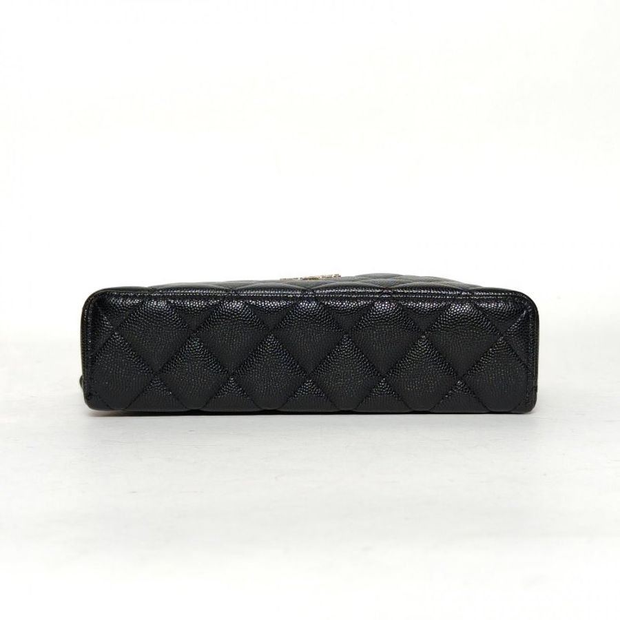 CHANEL 黑色荔枝牛皮淺金扣25P雙C愛心鑽扣飯盒包肩背包-4