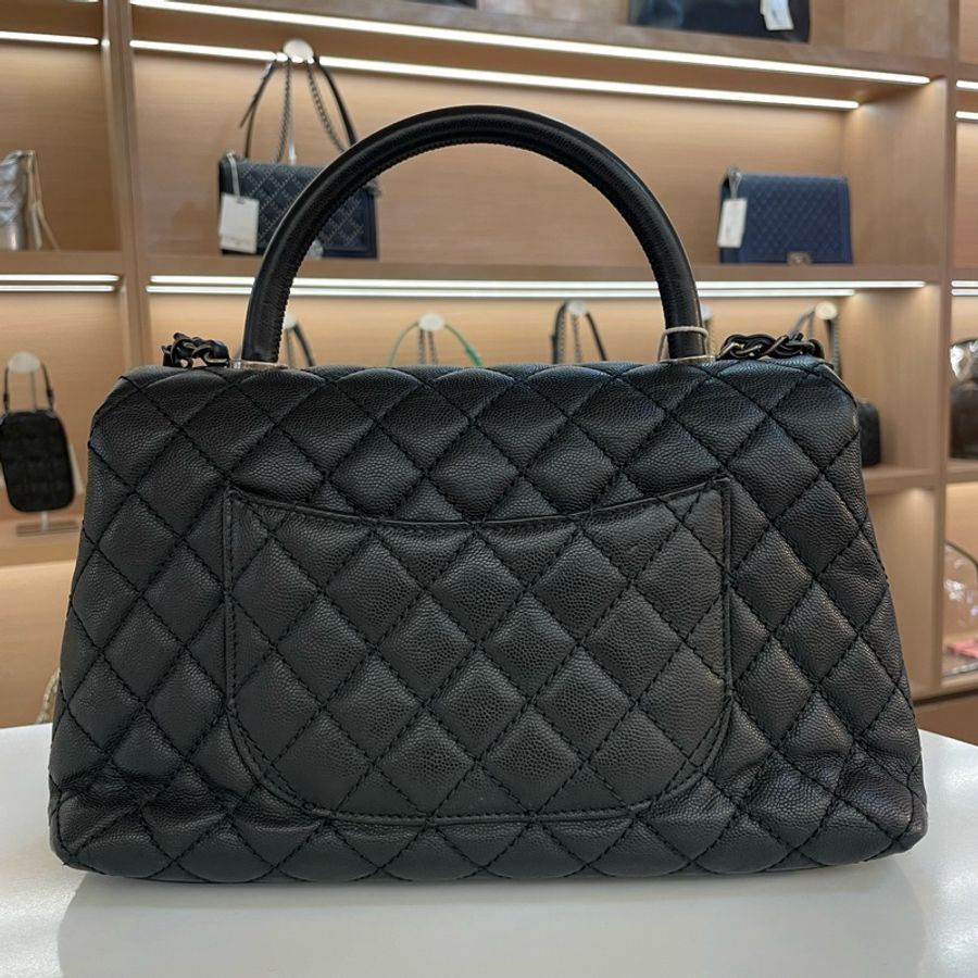 CHANEL+香奈儿黑色菱格纹牛皮银扣手提单肩斜挎包 有塵袋 無盒子 尺寸底长30*高18cm-1