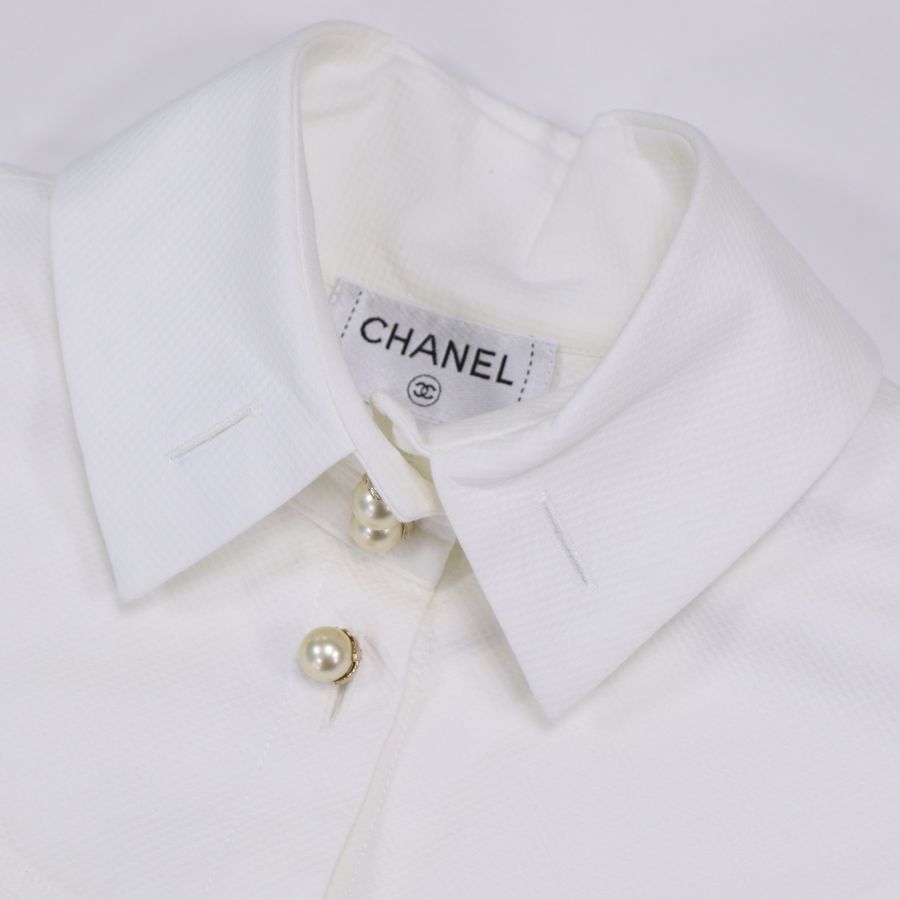 Chanel 香奈兒 白色 復古 珍珠鈕扣 襯衫-4
