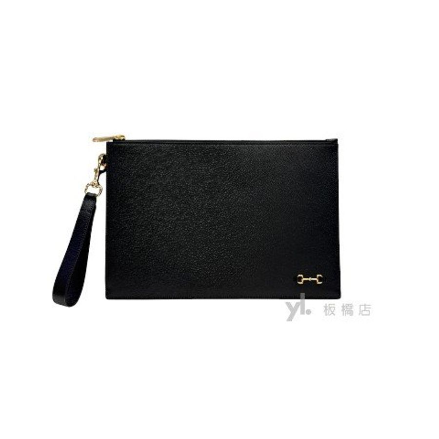 Y1883-GUCCI 黑色牛皮馬銜釦手拿包700524-0
