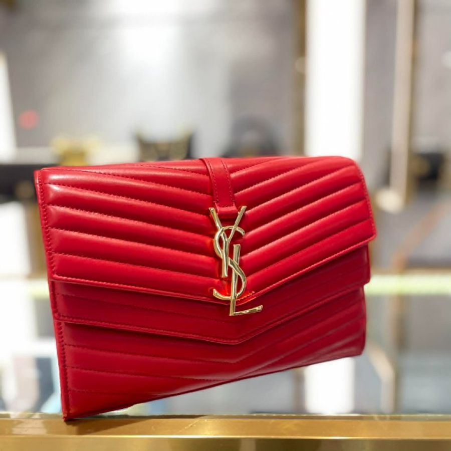 YSL 雙層金釦鏈包 紅色-1