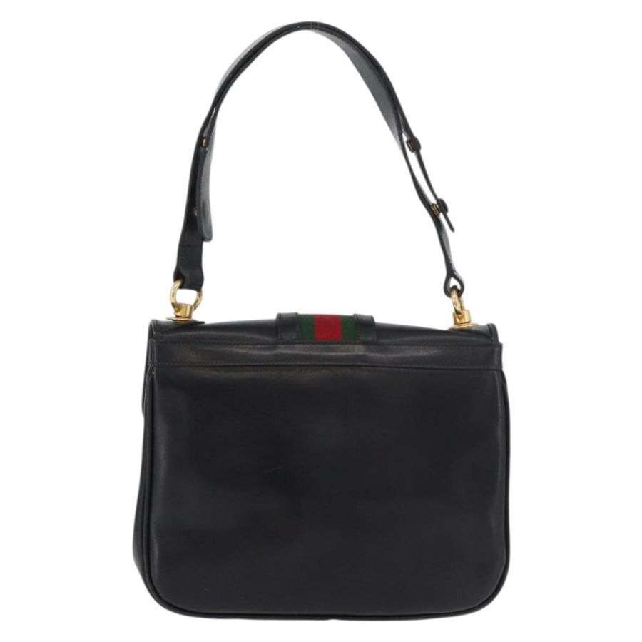 【日本直送】GUCCI Web Sherry Line Jackie 單肩包,黑色金色紅色皮革,正品編號 176825A-1