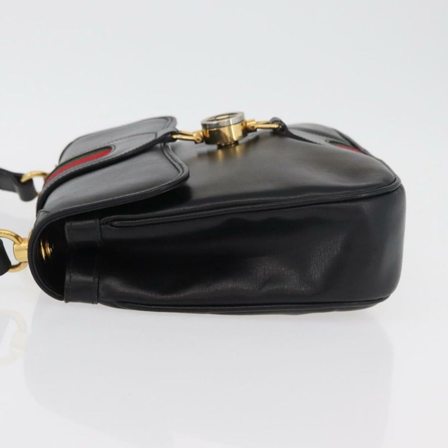 【日本直送】GUCCI Web Sherry Line Jackie 單肩包,黑色金色紅色皮革,正品編號 176825A-3