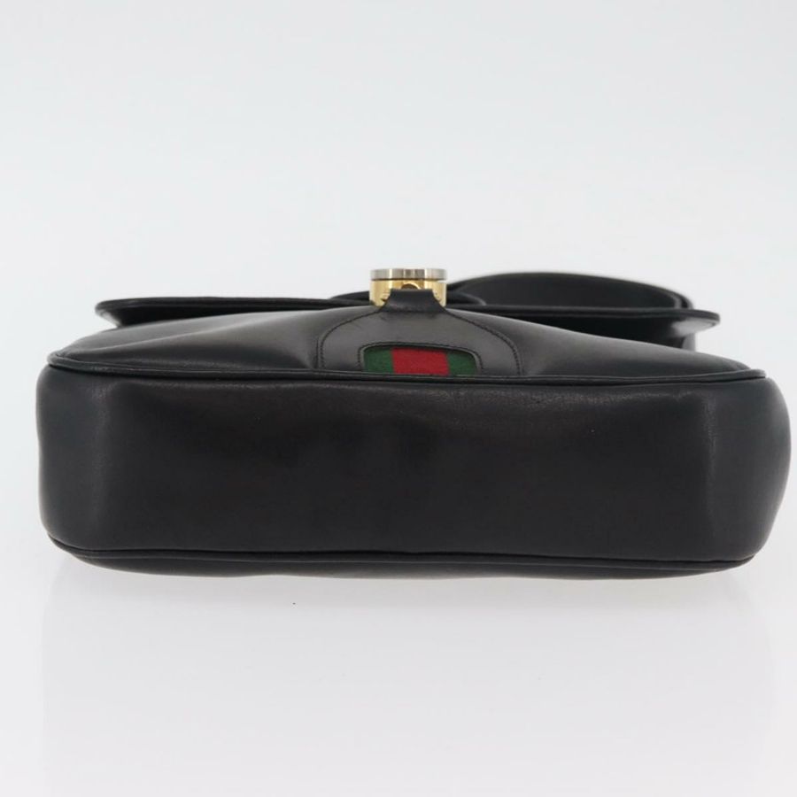 【日本直送】GUCCI Web Sherry Line Jackie 單肩包,黑色金色紅色皮革,正品編號 176825A-4