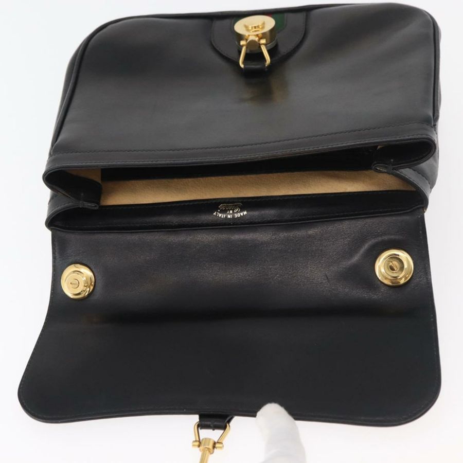 【日本直送】GUCCI Web Sherry Line Jackie 單肩包,黑色金色紅色皮革,正品編號 176825A-9