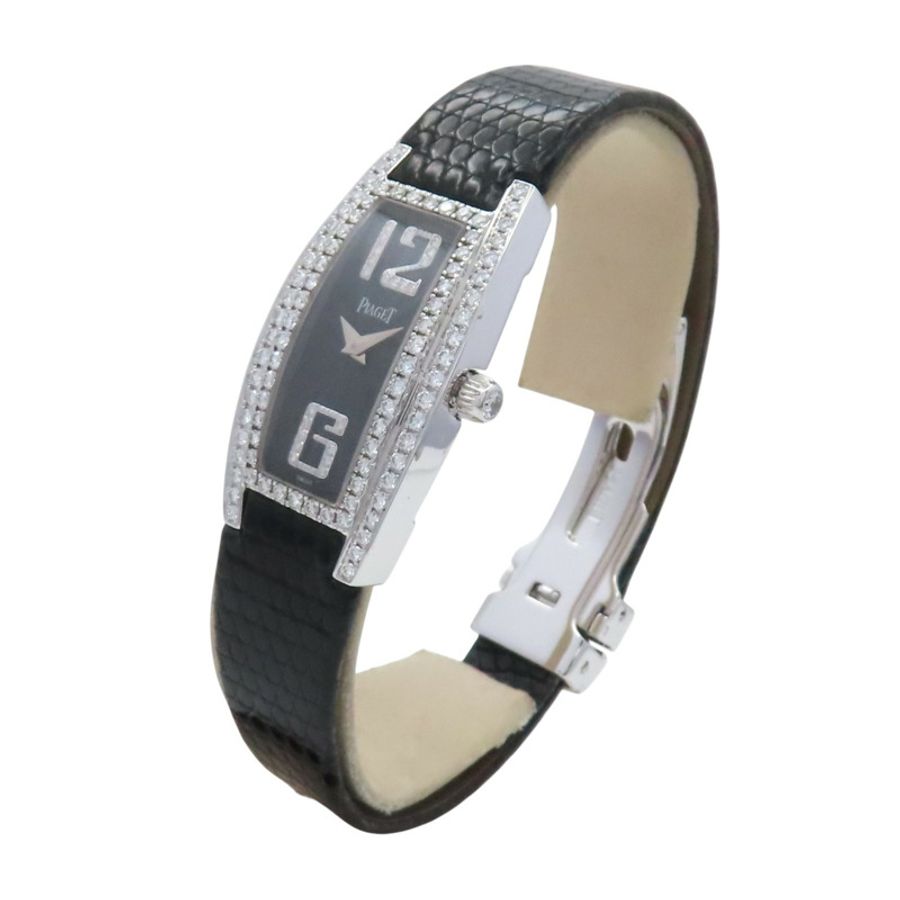 黑色錶盤 皮帶 18K白金 鑽框 Limelight 腕錶【Piaget 伯爵】 GOA27082-1