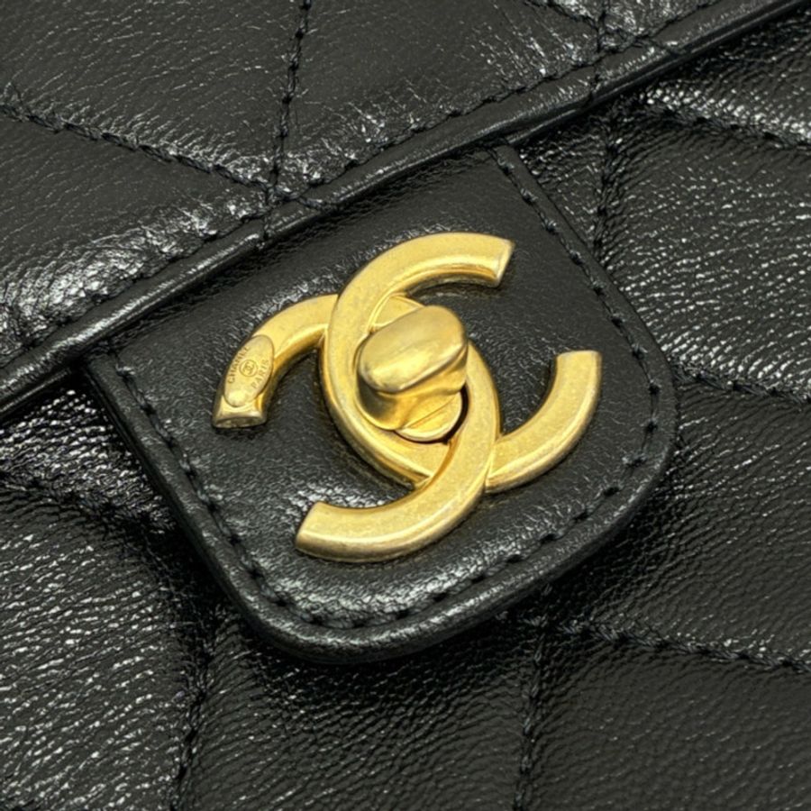 黑色 菱格紋 牛皮 方形 翻蓋 肩背包【CHANEL 香奈兒】 AS3649-6